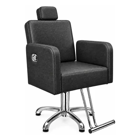 Poltrona Cadeira Reclinável Hidráulica Burgues Preto Acetinado Reclinável Estrela