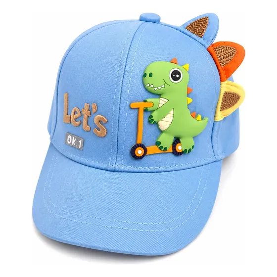 Boné Infantil Dinossauro 3d Ajustável Com Proteção Solar Azul Un Dinossauro 3d