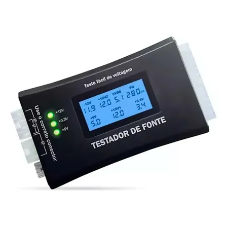 Testador Fonte Digital Lcd Alimentação Atx 20/24 Pinos Sata Preto