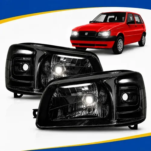 Par Farol Fiat Uno Economy Mille Mascara Negra 2004 Á 2013