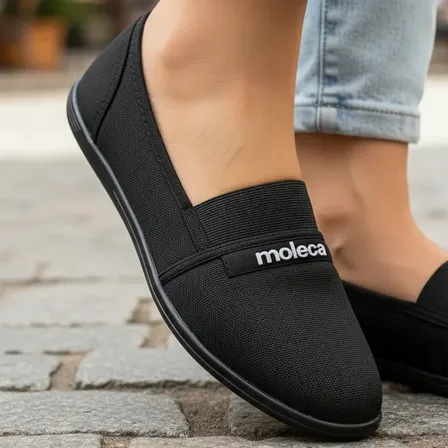 Sapatilha Feminina Moleca Tradicional Pano Básica Elástico Preto 36