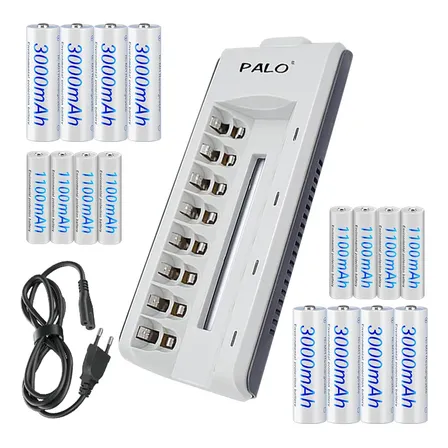 Carregador E Pilhas Recarregáveis Aa Aaa De 1.2v 16 Baterias 1.2v