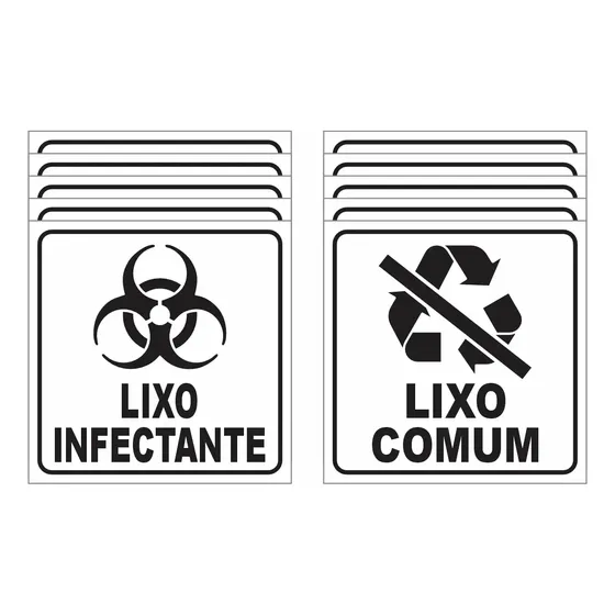 Adesivo P Lixeira Kit 5 Lixo Infectante +5 Comum 15x15cm