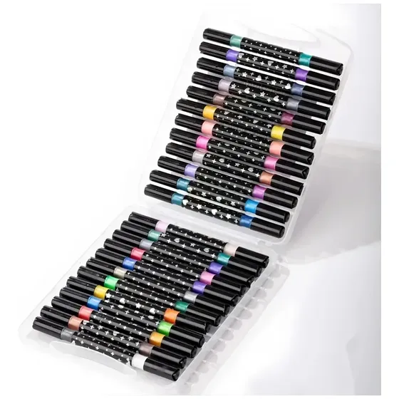 Canetinhas Glitter Touch Kit Com 24 Cores Ponta Dupla Brilho