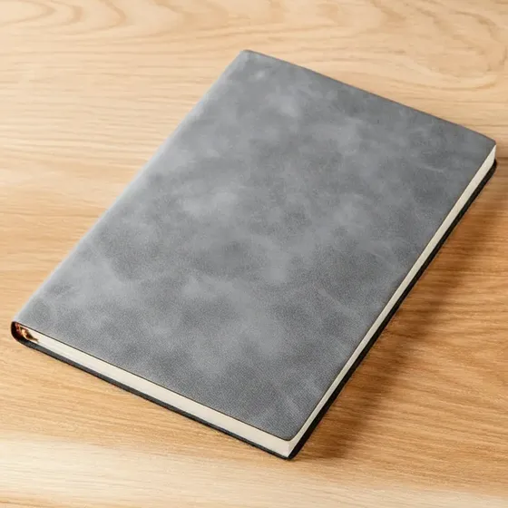 Caderno A5 Capa Couro 240 Páginas Pautado Com Fita Marcadora