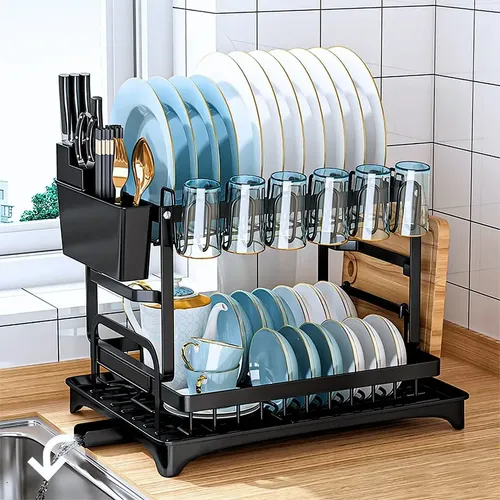 Organizador De Louças 2 Andares Inox Preto Para Cozinha Preto