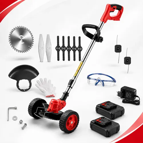 Roçadeira Cortador De Grama Com Road Eletrico 21v 2 Bateria 110/127/220v Vermelho