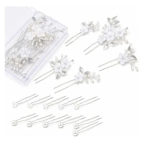 Presilha De Cabelo Noiva Prateada Flores Pérola Strass
