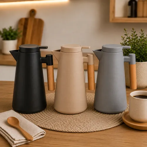 Garrafa Térmica Café 1 Litro Nórdica Cabo Madeira Mesa Posta