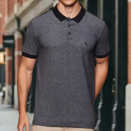 Polo Slim Piquet Denim Rsv Reserva Preto Lisa M