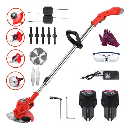 Roçadeira Aparador De Grama Eletrico Portátil 2 Bateria 12v 110/127/220v Vermelho