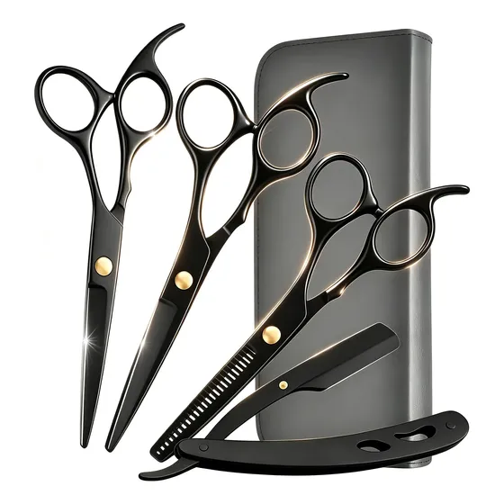 Kit 4 Tesoura Profissional Fio Laser Navalha Desfiadeira