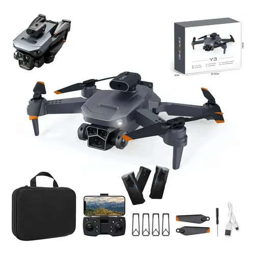 Drone Y3 Mini Sem Escova Camera Dupla Wifi 3 Baterias Facil Preto