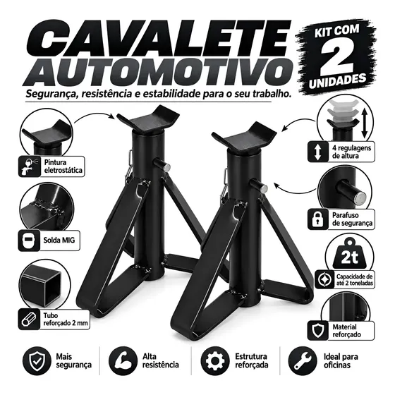Cavalete Apoio Automotivo 2 Toneladas P/ Carros - 2 Unidades