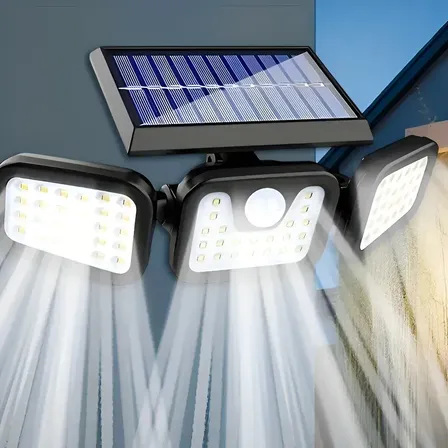 Refletor Solar Led 3 Cabeças Ajustavel Sensor Movimento 50w