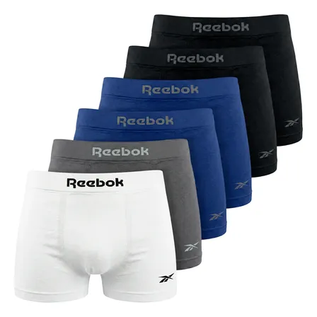 Kit 6 Cuecas Boxer Box Classic Poliamida Original Reebok Sortidas Liso Gg