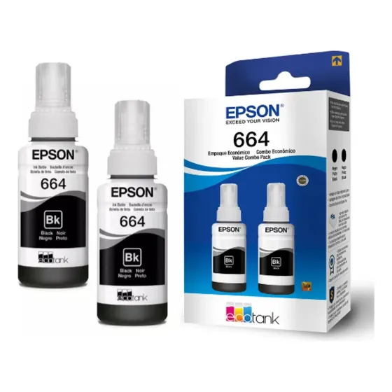 Pack Com 02 Tintas T664 Epson Para L110 L365 L395 L565 Preto