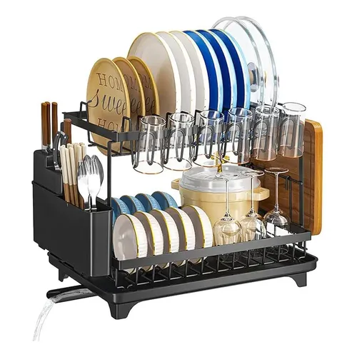 Escorredor De Louça Pratos Talheres Inox Cozinha Duplo Preto