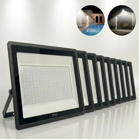 Kit 10 Refletor Led Grande 1000w Campo De Futebol Ip66 Frio 127/220v Preto Branco-frio