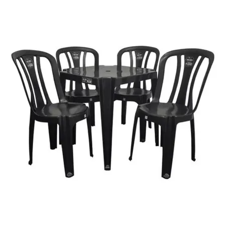 Jogo Completo 1 Mesa Quadrada Com 4 Cadeiras De Plastico Pre