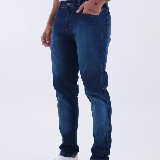 Calça Skinny Preta Masculina Jeans Com Elastano Lycra Azul-escuro 46