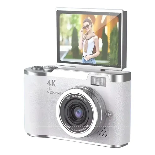 Câmera Digital Retro Ccd 4k 48mp Tela Flip 180 Vlogs Fotos Branco