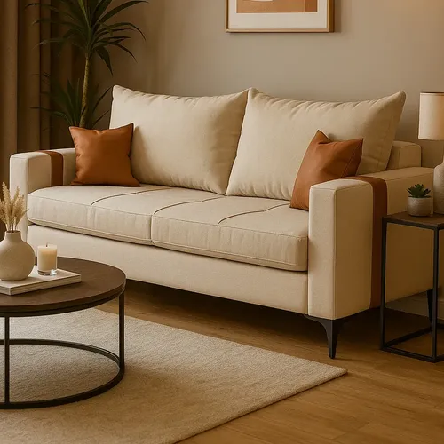 Futon Puf Sofá Premium 2 Lugares Requinte Sala Linho Bege Bege Liso