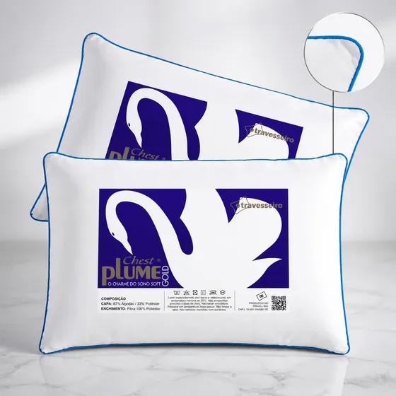 Kit 2 Travesseiros Hotel Toque De Pluma Percal 180 Fios Luxo