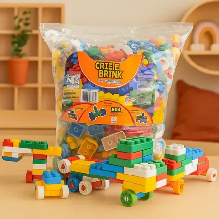 Blocos De Montar Crie E Brink Infantil Saco 504 504 Barco Caminhão Carrinho Casa Helicóptero