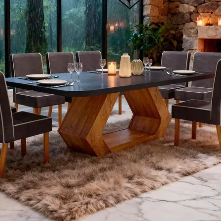 Sala De Jantar 220x110 Lottus Vidro Grafite 8 Cad Bom Pastor Liso