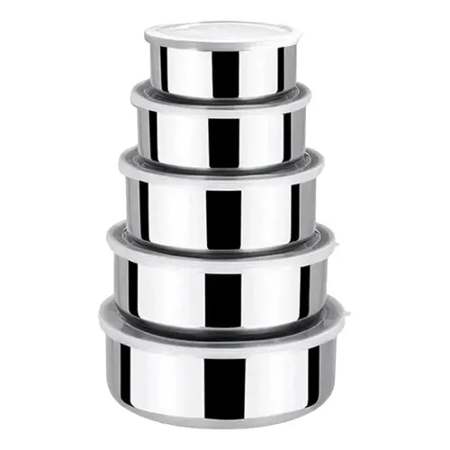 Conjunto Saladeira 5 Tigelas Em Aço Inox Com Tampa -aas Inox
