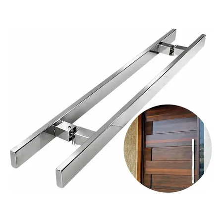 Puxador Inox 60cm Barra Chata Duplo Porta Madeira Vidro Polido Brilhante