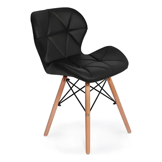 Cadeira Eiffel Estofada Preta Base Madeira Design Eagle Forc