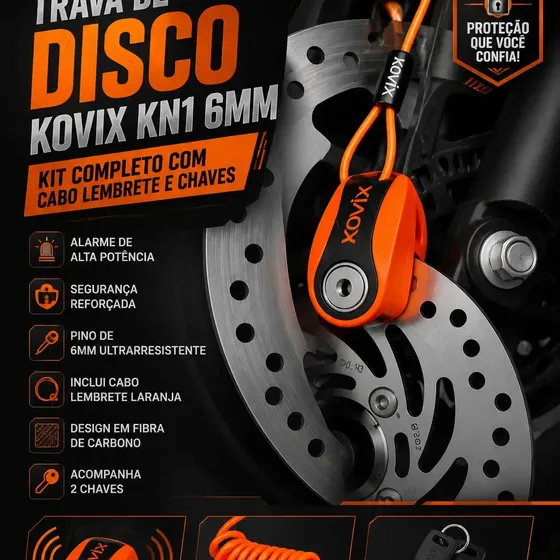 Trava Disco Kovix Knn1 S/ Alarme Moto 6mm C/ Cabo Lembrete