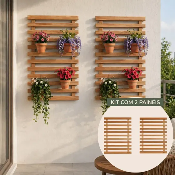 Kit 2 Unid Treliça Painel Jardim Vertical Madeira Eucalipto