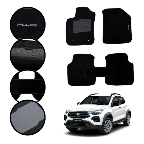 Jogo Tapete Carpete Premium Para Fiat Pulse 5 Peças Bordado