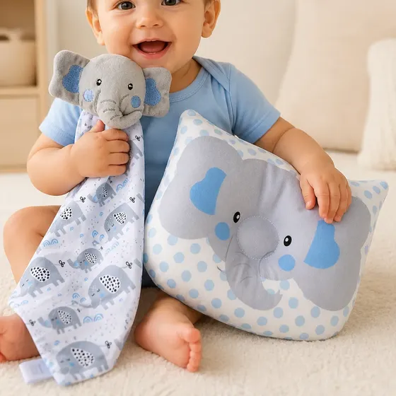 Kit Naninha Pelucia + Travesseiro Bebe Anatomico Almofada