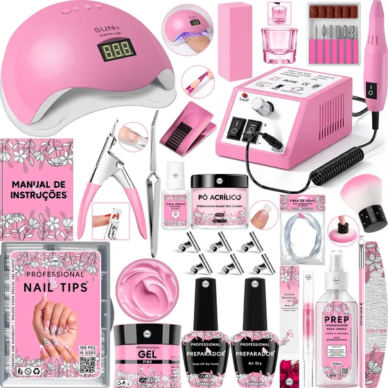 Kit Unhas De Gel Lixadeira Elétrica Cabine Sun Lixa Manicure