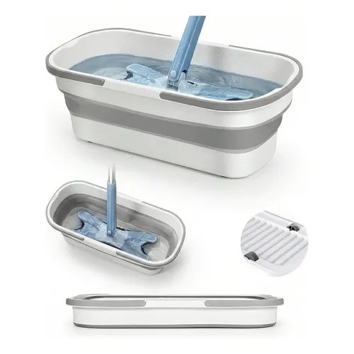 Balde Retrátil Dobrável Silicone Com Rodinhas Multiuso Cinza E Branco