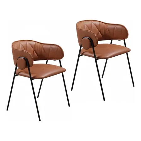 Conjunto Kit 2 Cadeiras Yara Sala Jantar Aço Vintage Cozinha Matelassê Preto Marrom