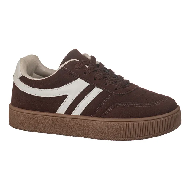 Tênis Feminino Casual Camurça Detalhe Listra Dupla Gigil Marrom 36 Br
