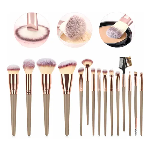 Kit Pincéis Profissionais Maquiagem 15pçs Ultra Macio Premiu Dourado