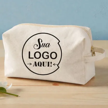 Kit 50 Necessaire Ecobag Ecológica Lisa 12x25 Sua Logo Aqui Bege Lisa
