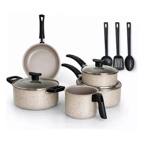Jogo De Panelas 8 Peças Teflon Antiaderente Cozinha Completa Marfim