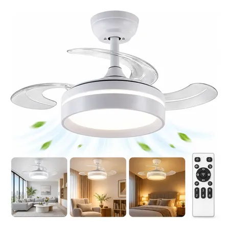 Ventilador De Teto 71cm Controle Remoto Bivolt Silencioso 30 Cm 60 Hz Branco 127/220v Transparente Policarbonato 3