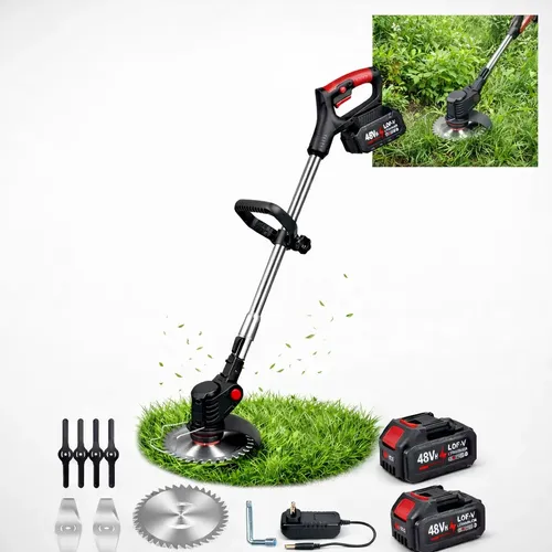 Roçadeira Elétrica De Grama 48v Com 2 Baterias E Lâminas Kit