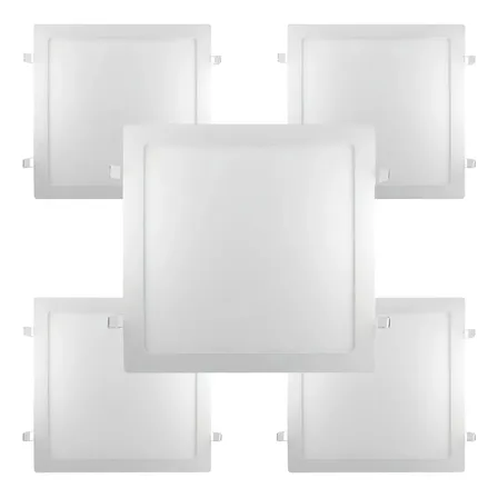 Kit 5 Painel Plafon 25w Embutir Quadrado Branco Neutro 4000k
