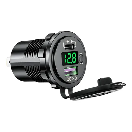 Tomada Carregador Carro Usb Tipo C Pd3.0 Com Voltimetro