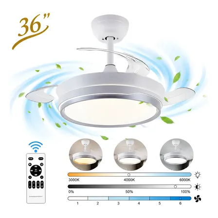 Ventilador De Teto 36pol Retratil Bivolt 127/220v Silencioso 40 Cm 60 Hz Branco 127/220v Transparente Policarbonato 3