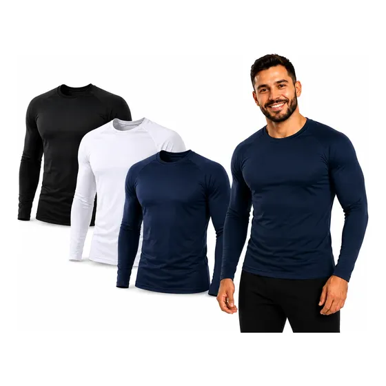 Kit 3 Camisetas Térmicas Masculina Segunda Pele Camisa Uv50+